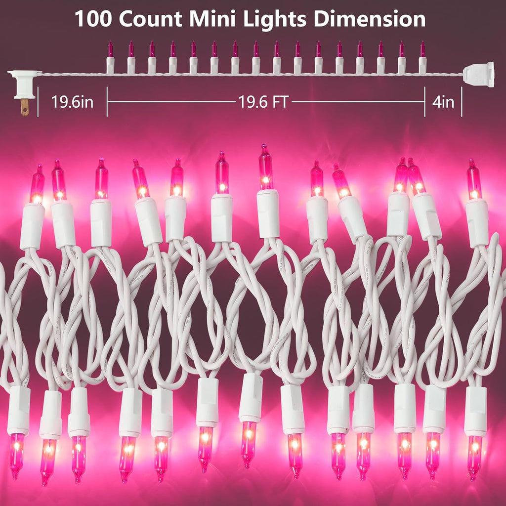 Brillarlights 100 Count Mini Pink String Lights, 21ft Incandescent Christmas Tree Lights, UL Certified Indoor Outdoor Pink Fairy Lights for Room, Valentine's Day, Porch, Weddings,Christmas Decor