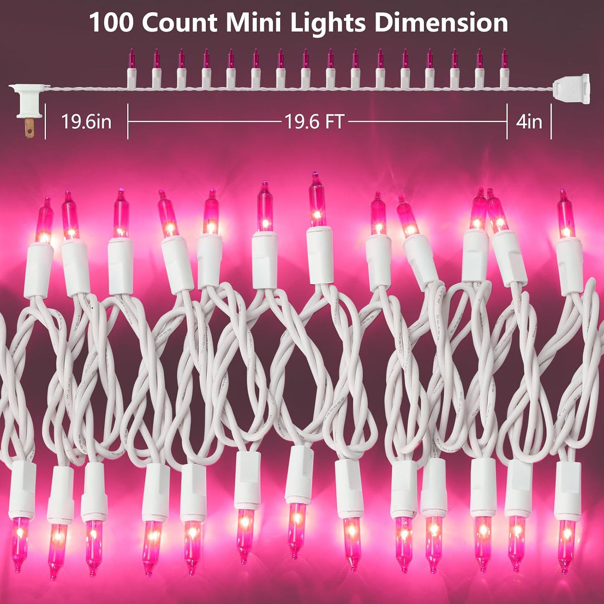 Brillarlights 100 Count Mini Pink String Lights, 21ft Incandescent Christmas Tree Lights, UL Certified Indoor Outdoor Pink Fairy Lights for Room, Valentine's Day, Porch, Weddings,Christmas Decor