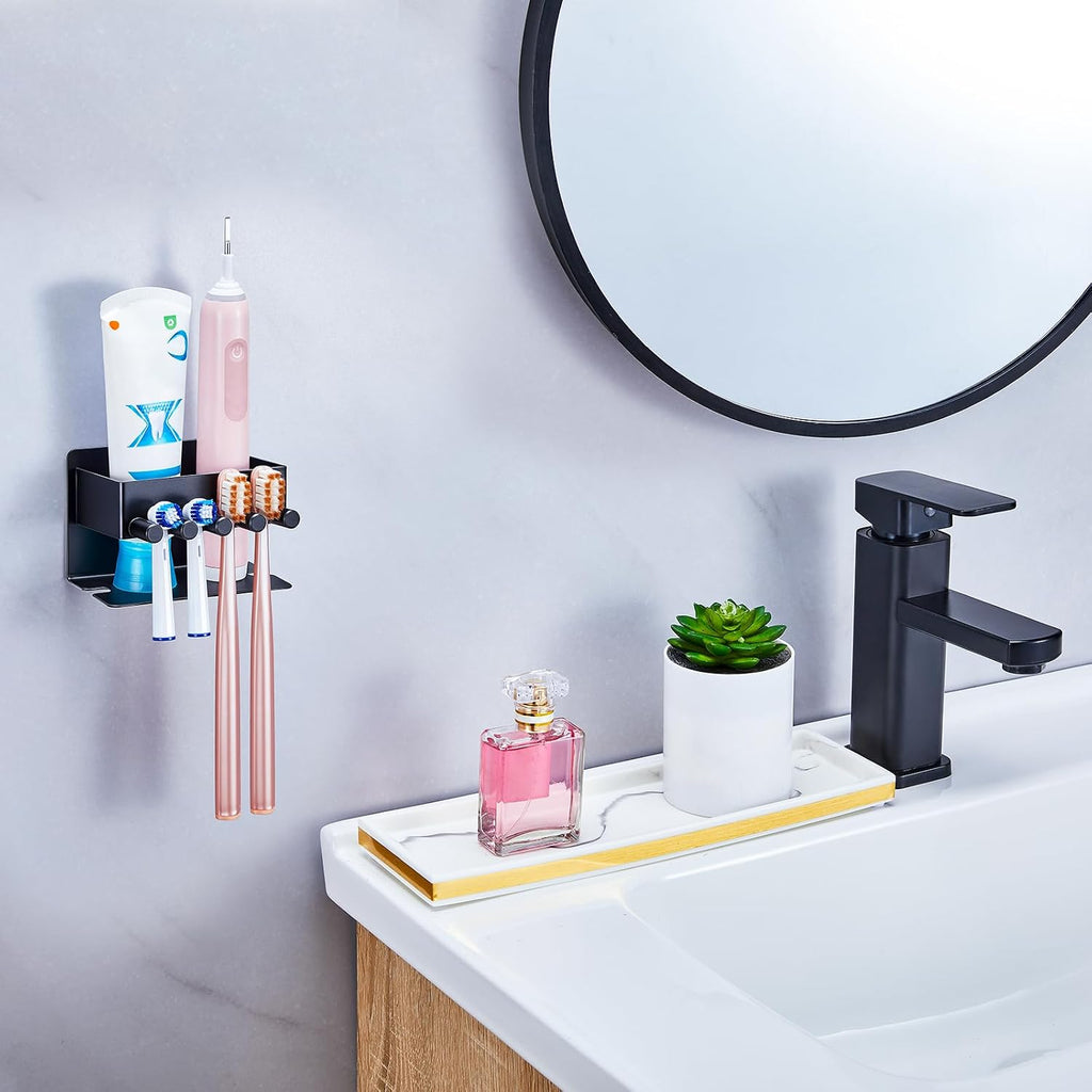 Electric Toothbrush Head Holder, Electric Toothbrush Holders Wall Mounted, Electric Head Holder, Brush Head Storage, Brush Head Holder Toothpaste Holder for Bathrooms (Black, Small)
