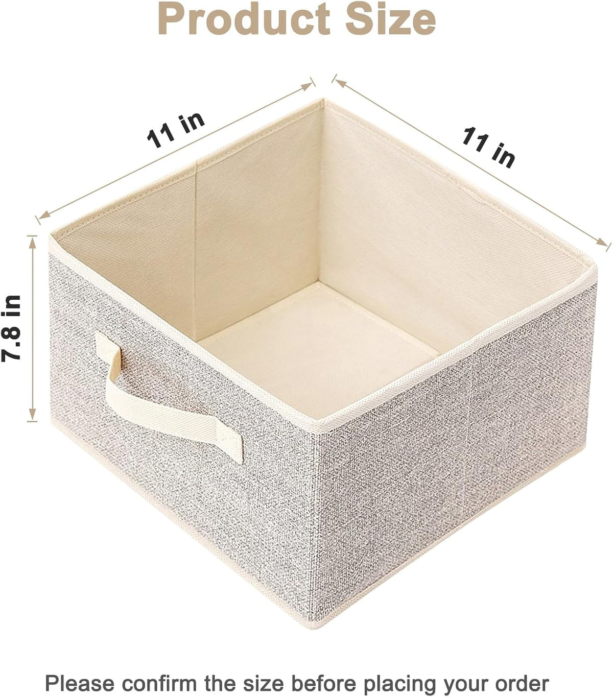 11 inch Storage Baskets, Woven Fabric Bins, Storage Cubes with Reinforced Handles, Organizer Bins for Closet Shelves, Foldable, for Clothes (Beige, 4PCS/11*11*7.8inch)
