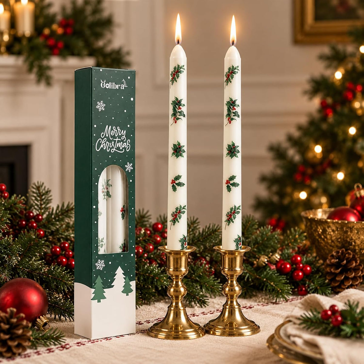 2 Pack Christmas Taper Candles, 10 Inch Unscented Candle Sticks