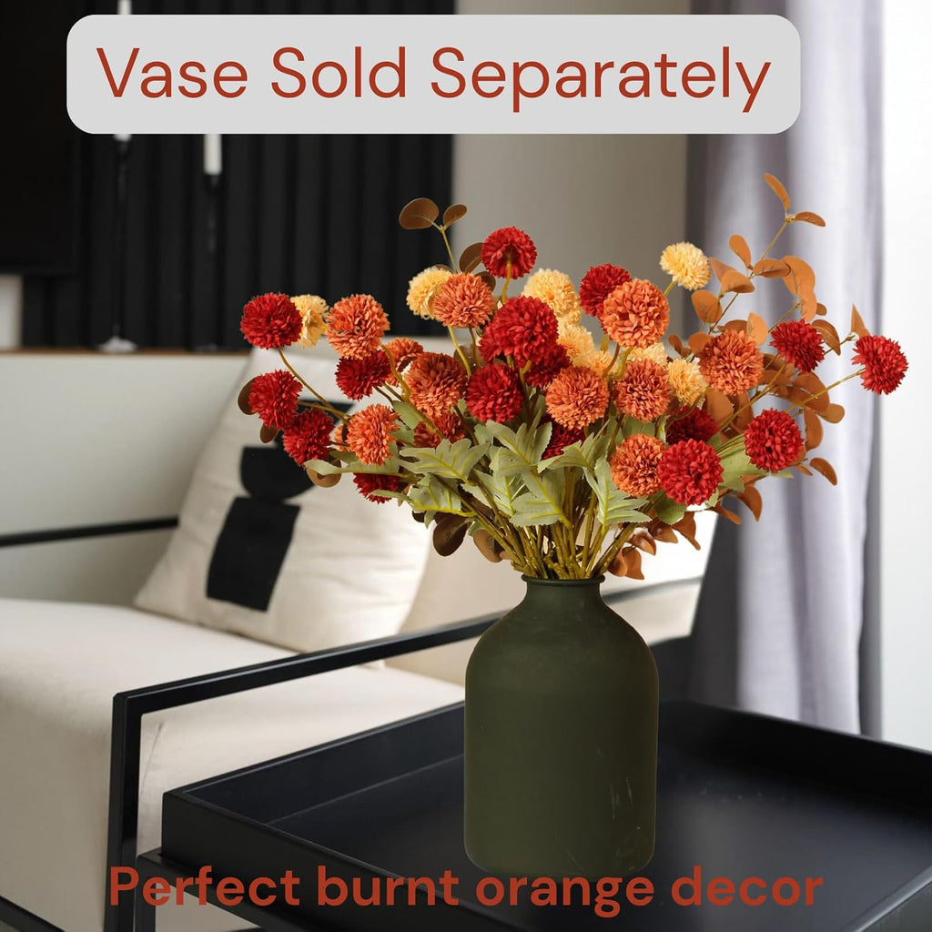 Faux Fall Flowers, Burnt Orange Artificial Floral Stems For Vase