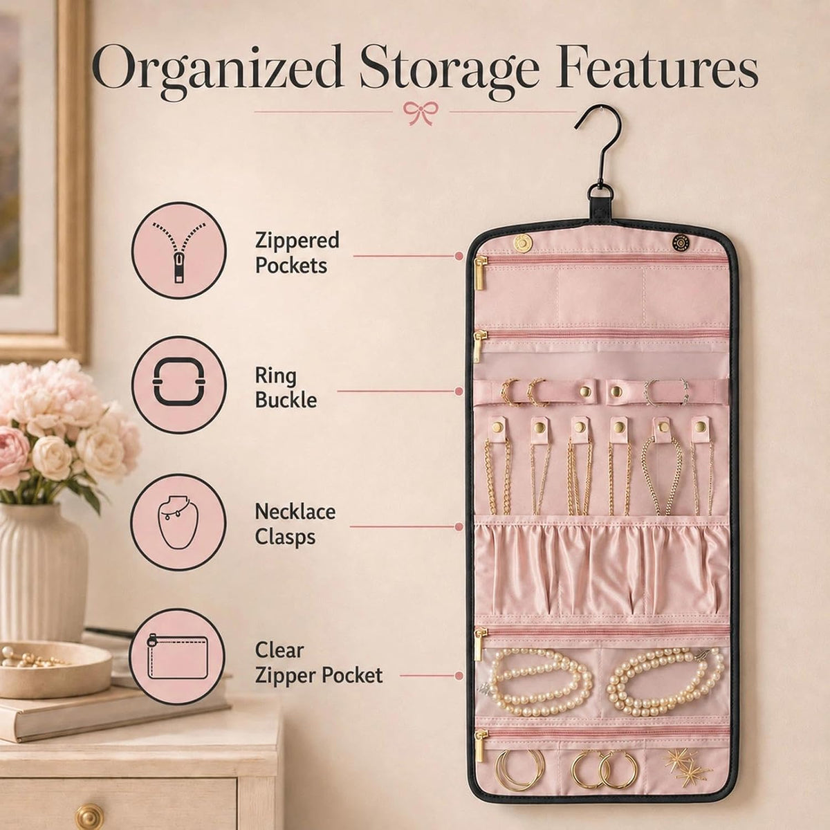 Double Sided Hanging Jewelry Organizer for Closet Door, Black,Travel Closet