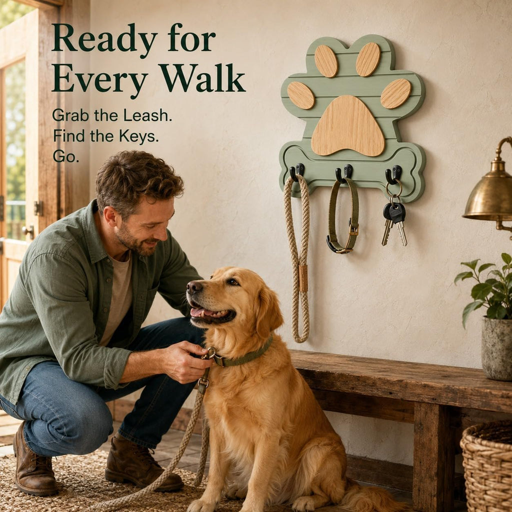 2pcs Dog Leash Holder for Wall, Dog Leash Holder, Dog Leash Hooks for Wall,Dog Leash Hanger,Dog Paw Key Holder,Wall Mounted Dog Leash and Key Holder,Rustic Pine Wood Decor（Sage Green）
