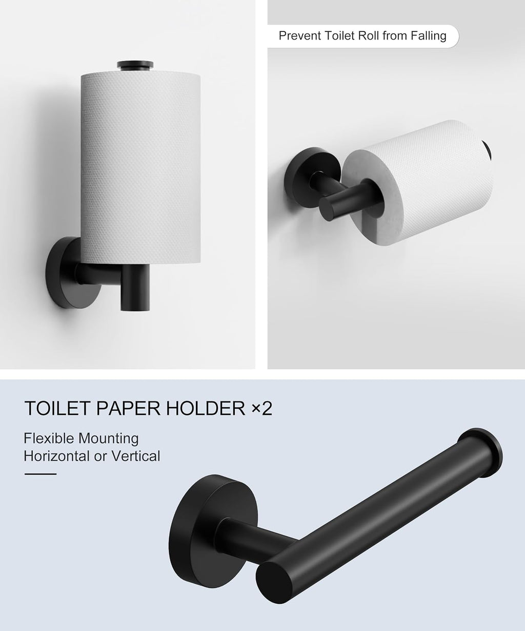12 Pcs Matte Black Bathroom Hardware Accessories Set SUS304 Stainless Steel