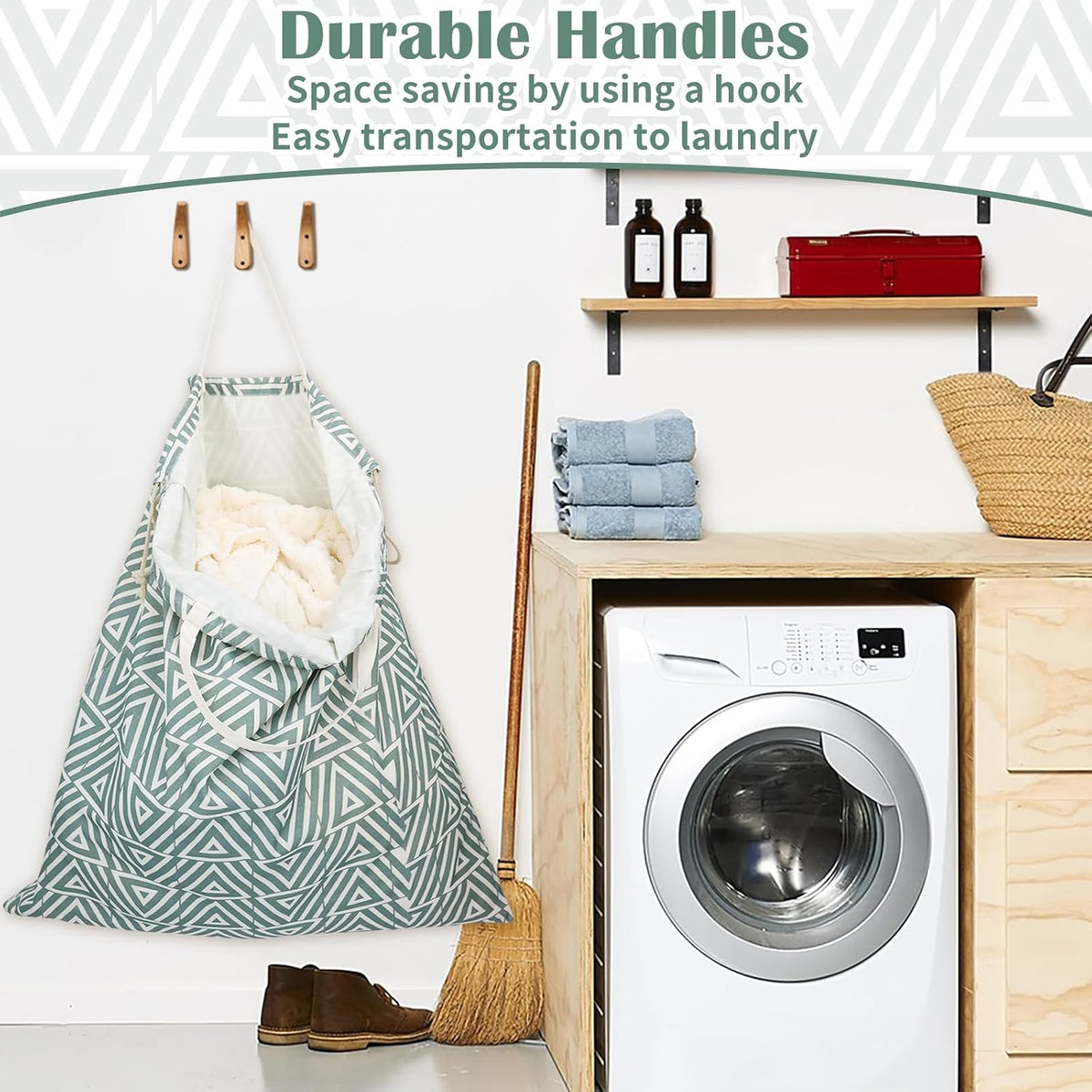 Canvas Laundry Bag 33"Wx 35"H, Heavy Duty Hamper Liner, XL Geom SlateGreen