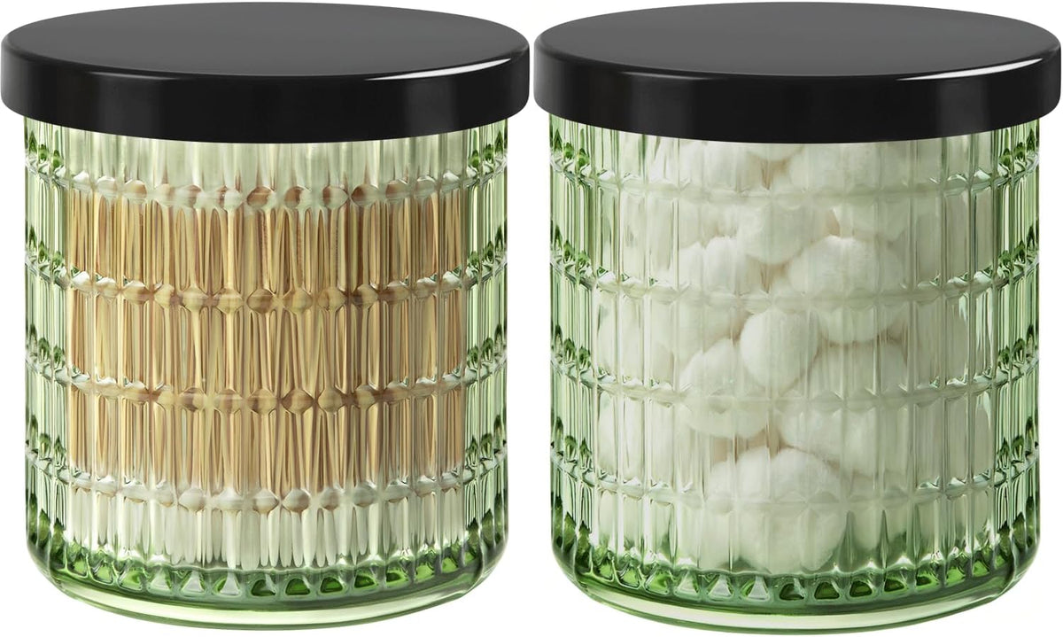Green Thick Glass Bathroom Qtip Holder, 2 Pack