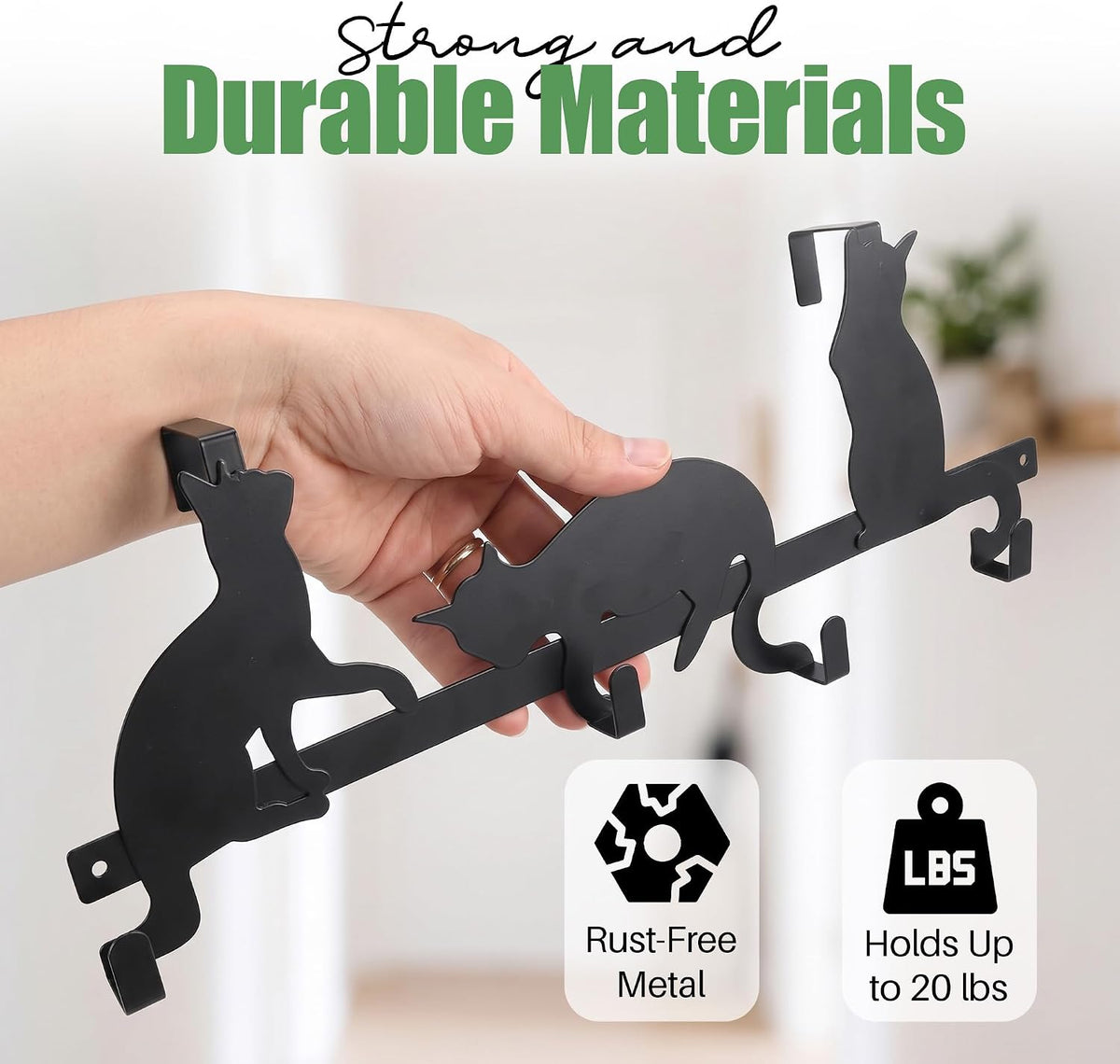 Evelots Cat Over the Door Hook Rack, 4 Hooks for Coats, Towels & Bags