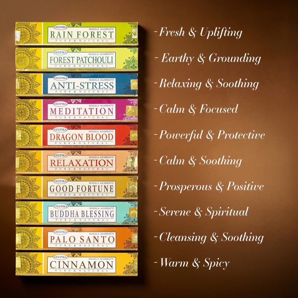 Deepika 12 Pack Assorted Pack 15 Gram x 12 Packs (180 Sticks) for Meditation, Aromatherapy, Healing and Yoga