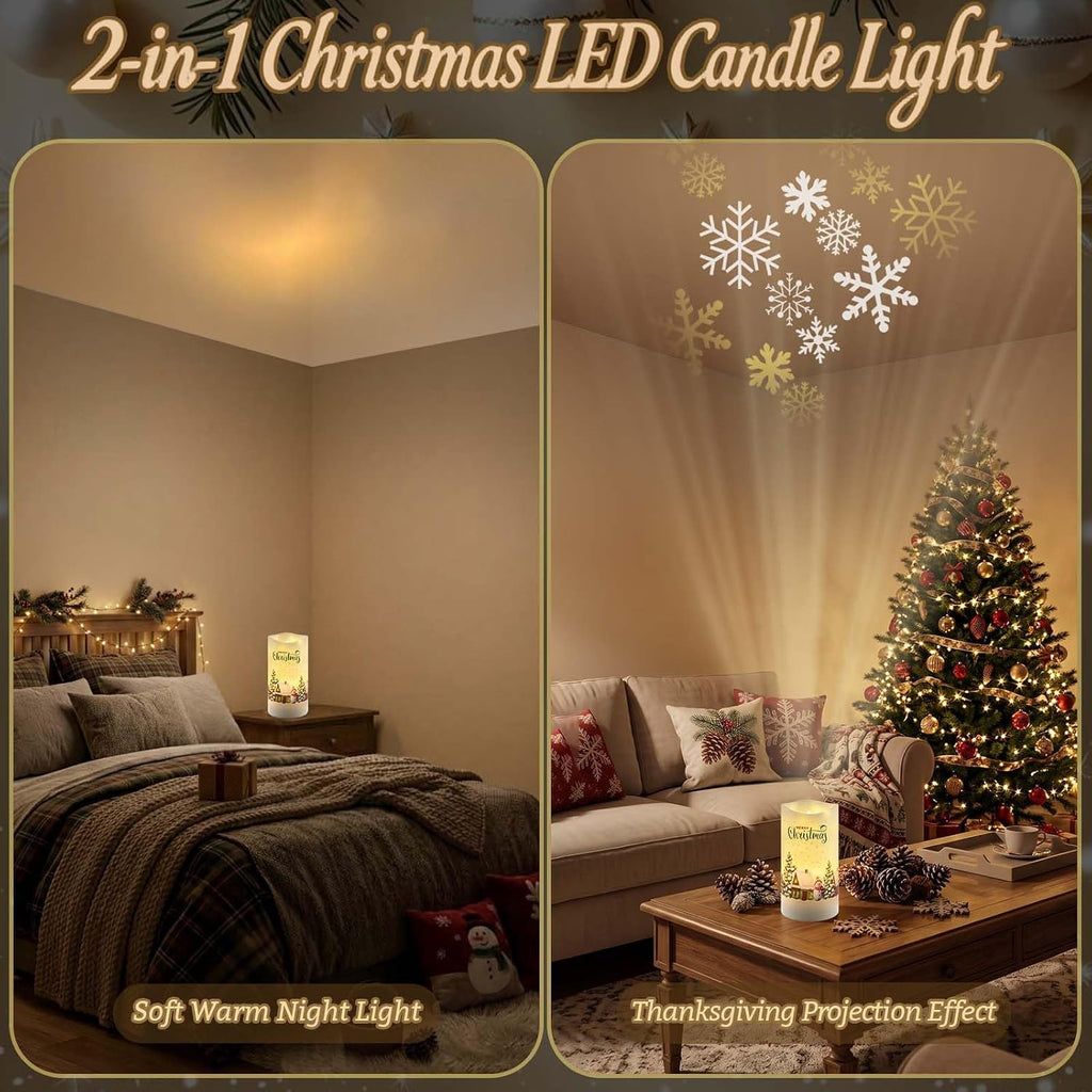 AVEKI Flickering Projector Candle Light, Snow Town Flameless Candles Lamp