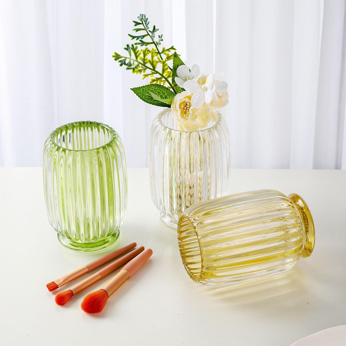 VanEnjoy Clear Green Toothbrush Cup Glass Toothbrush Holder for Bathroom, Unique Toothbrush Holder