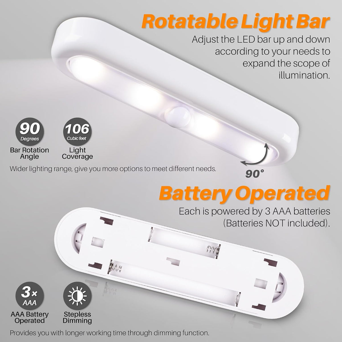 STAR-SPANGLED 7” Dimmable LED Stick on Push Tap Lights AAA Battery, 3 Pack