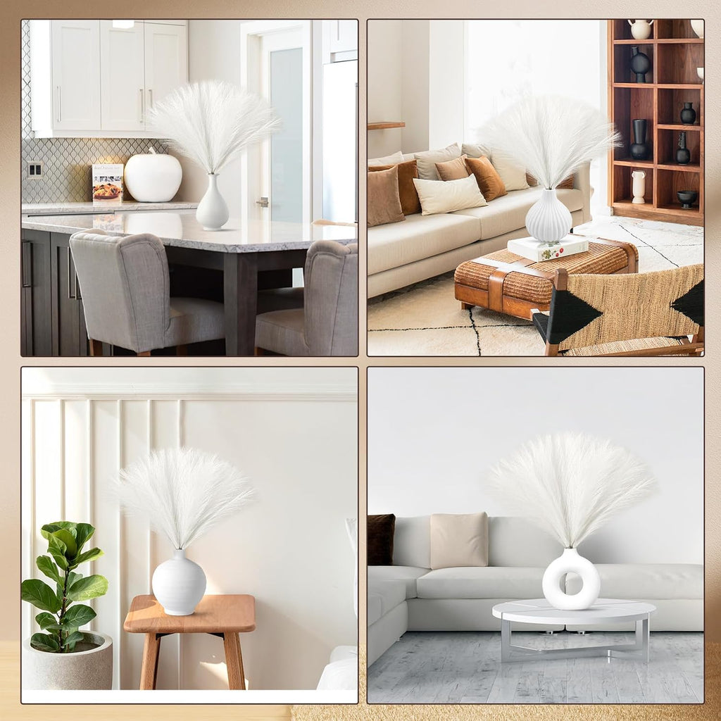 Ureymx Faux Pampas Grass Decor 17.7 Inch 6pcs, Artificial Pampas Grass Fluffy Home Decor, Short Vase Room Decor pompous Grass Flower Arrangement for Boho Home Wedding Decoration (Milky White)