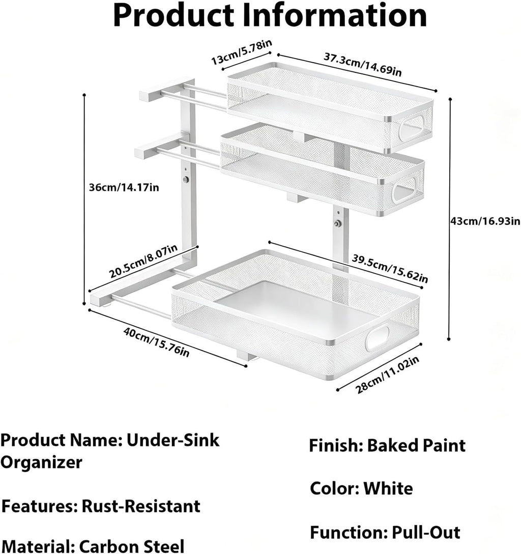 2 Pack Under Sink Organizer, 3-Tier Pull Out Kitchen Cabinet Organizer
