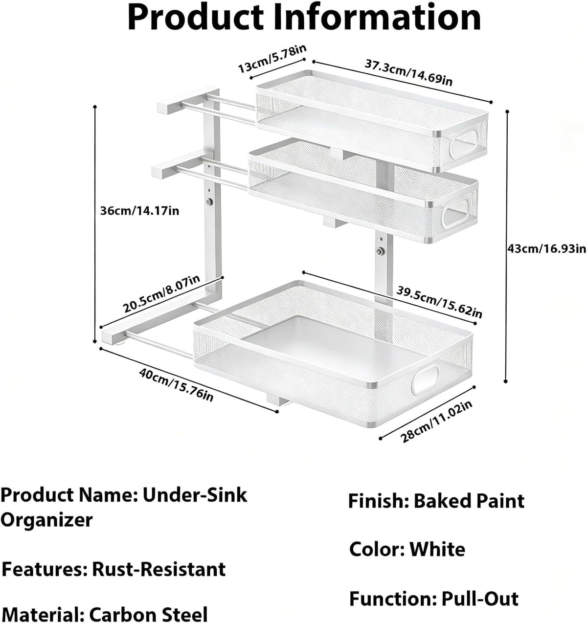 2 Pack Under Sink Organizer, 3-Tier Pull Out Kitchen Cabinet Organizer
