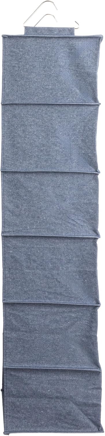 Household Essentials Hanging Cotton Blend Closet Organizer with 6 Storage Shelves, Denim