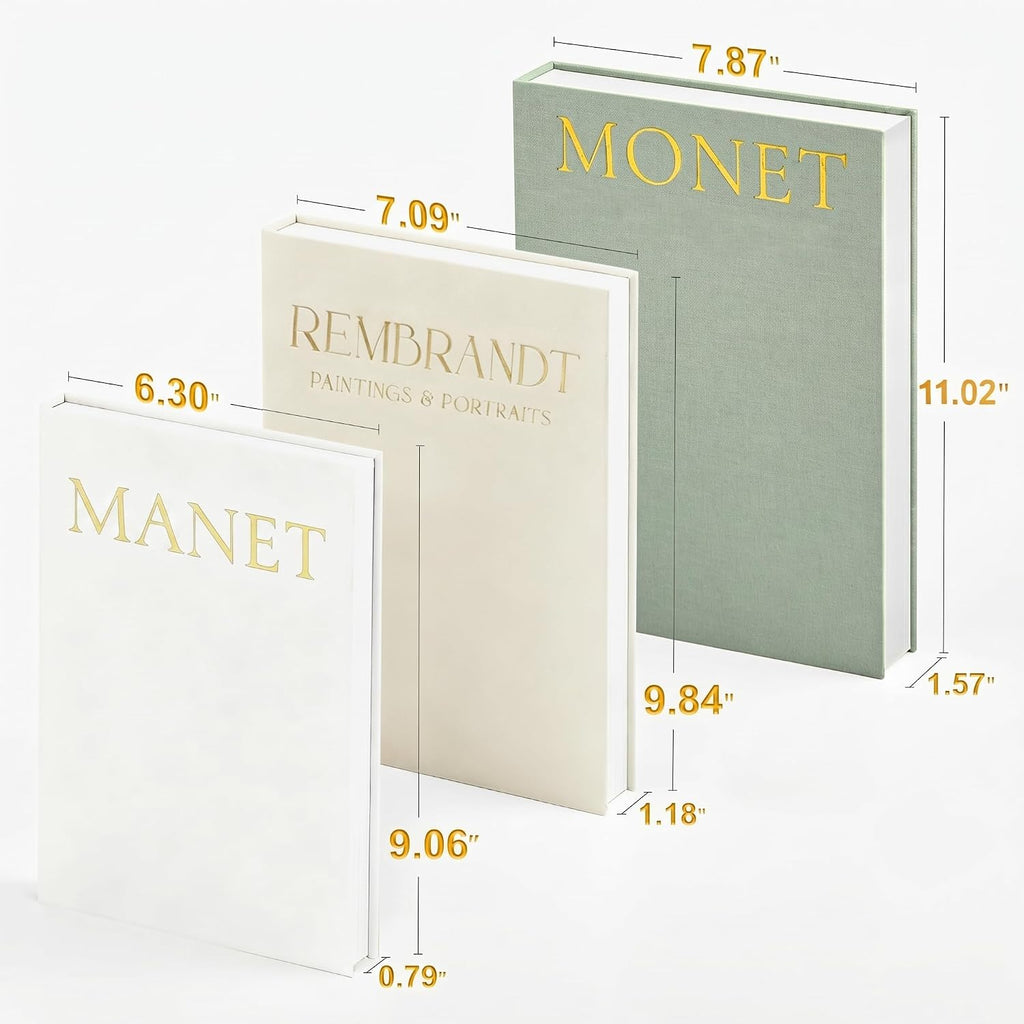 Aesthetic Decorative Books, Set of 3 Linen Faux Book Boxes, Sage