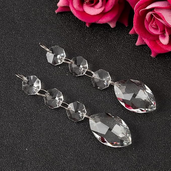 Shower Curtain Hooks Rings for Bathroom, 12PCS Shower Hooks with Gemstone Crystal Bead Charms, Stainless Steel Rust Resistant Curtain Rings (Clear Eye Charm)