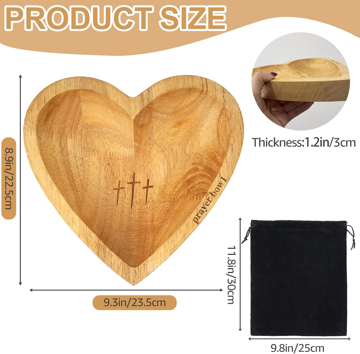 Prayer Bowl with 24 Blessing Cards, Heart Prayer Bowl Wooden