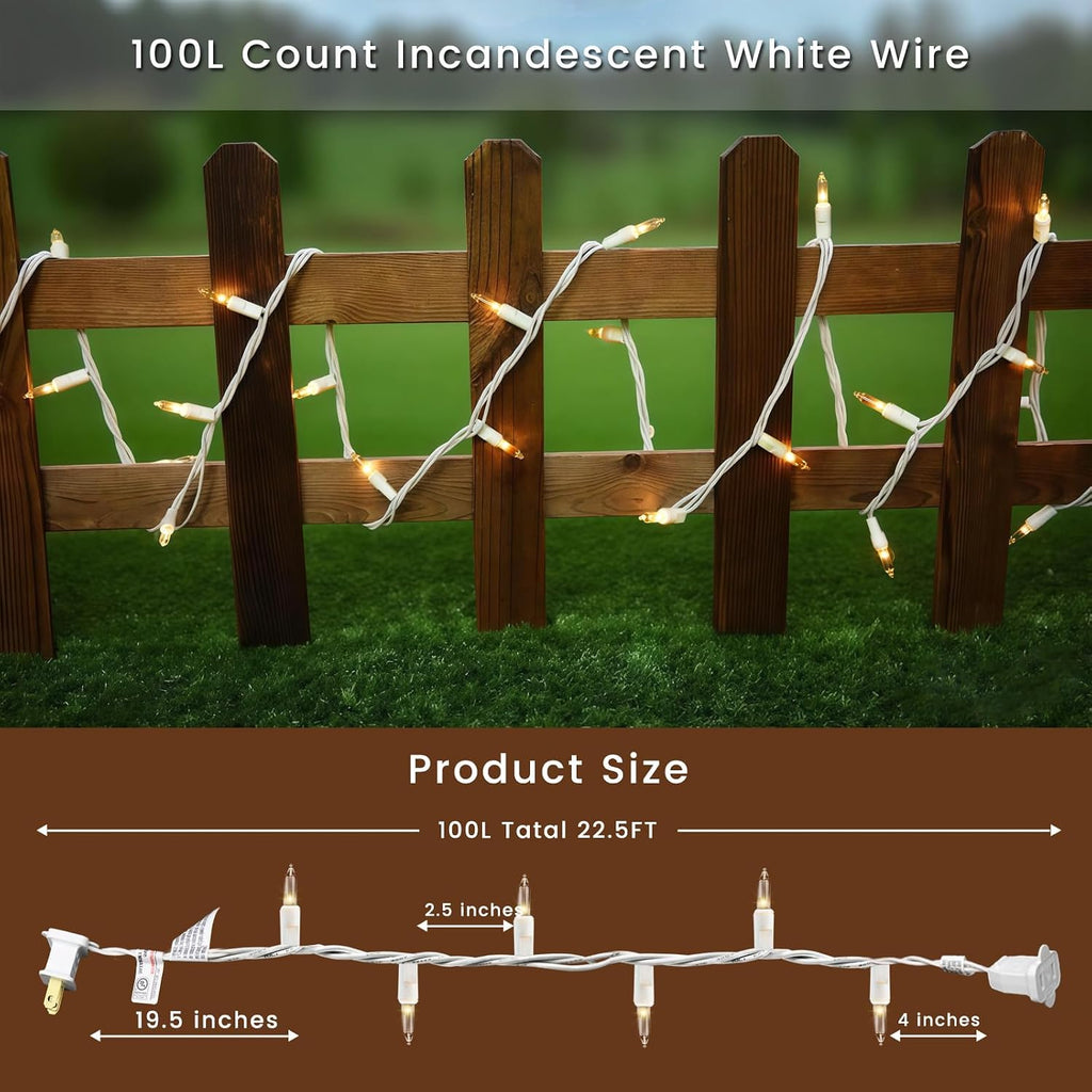 White Christmas Lights Indoor 100 Mini Incandescent String Lights