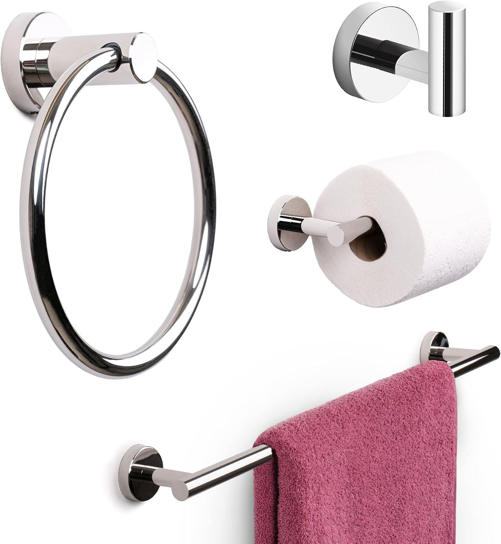 MARMOLUX ACC Bathroom Hardware Set Towel Racks 4 Pieces Hand Towel Ring Holder-Toilet Paper Holder-Towel Hook-Towel Bar Heavy Duty Wall Mount Bathroom Accessories SUS 304 Stainless Steel Mirror Finish
