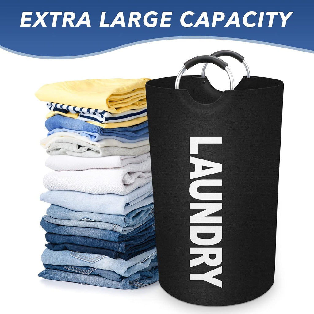 90L Laundry Basket, Waterproof Collapsible Laundry Hamper, Black