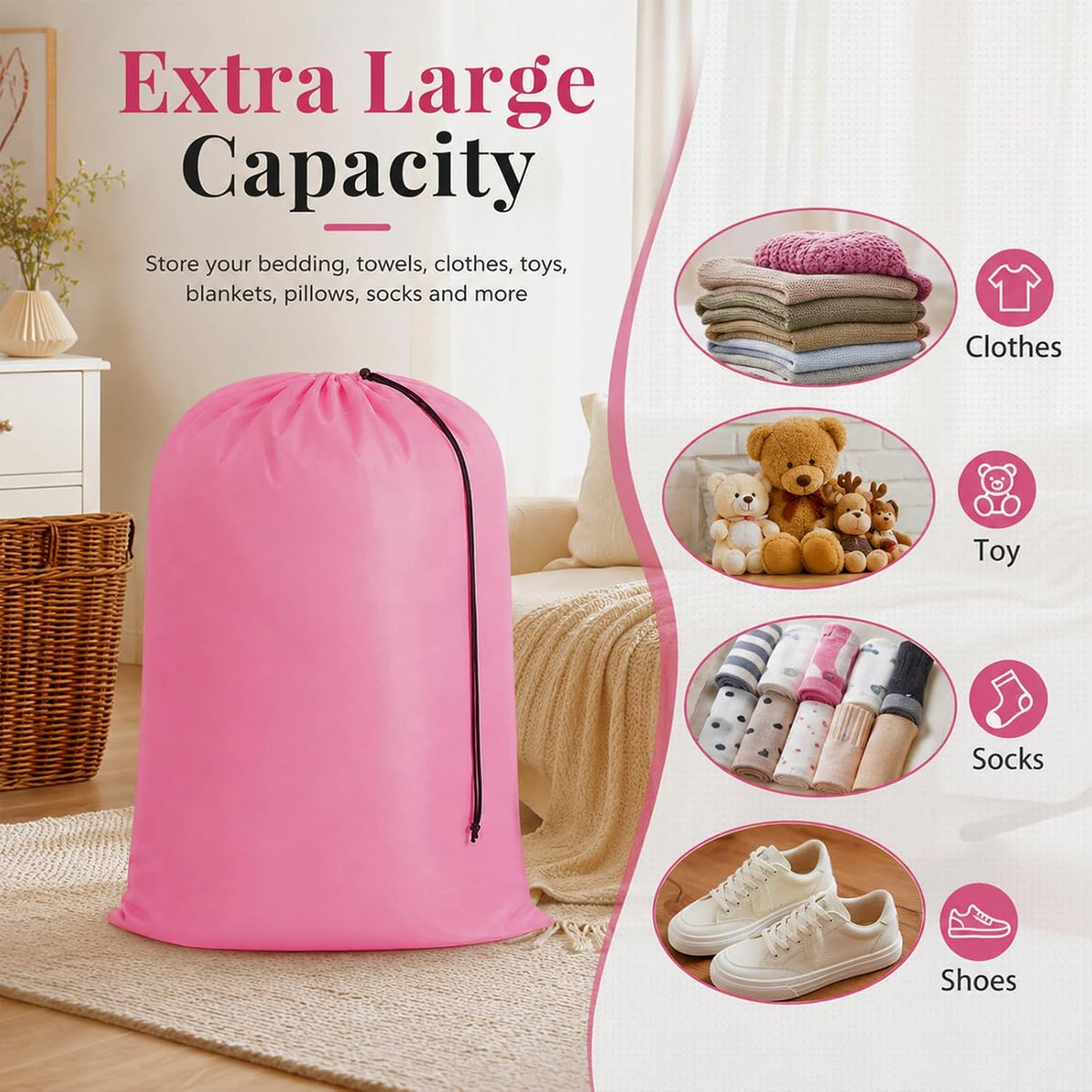 Woanger 12 Pack 28 x 45 Inch Extra Large Laundry Bags Bulk, Pink