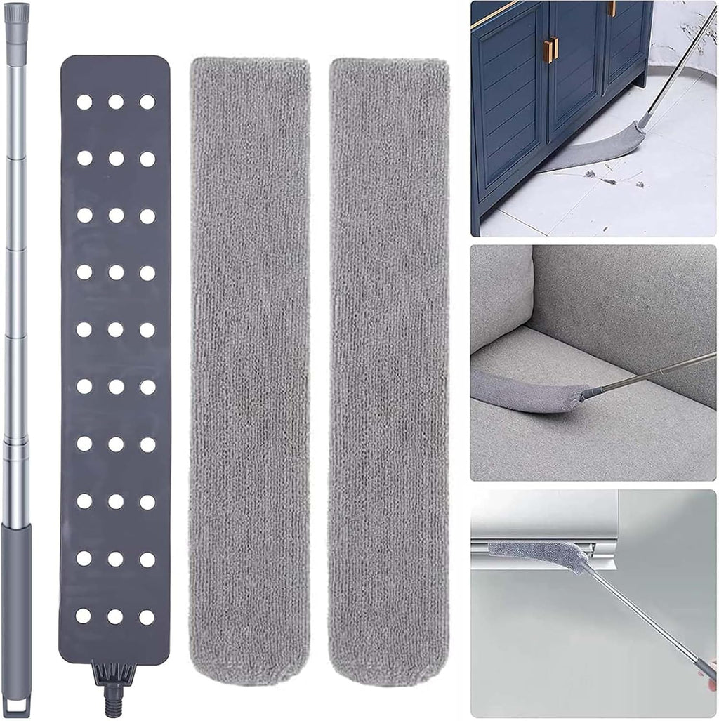 Retractable Gap Dust Cleaner with Extension Pole, Cleaning Tools with 2 Microfiber Dusting Cloths, Washable Extendable Long Handle Gap Dusters for Sofa Bed Furniture Bottom (2pcs Duster Cloths)