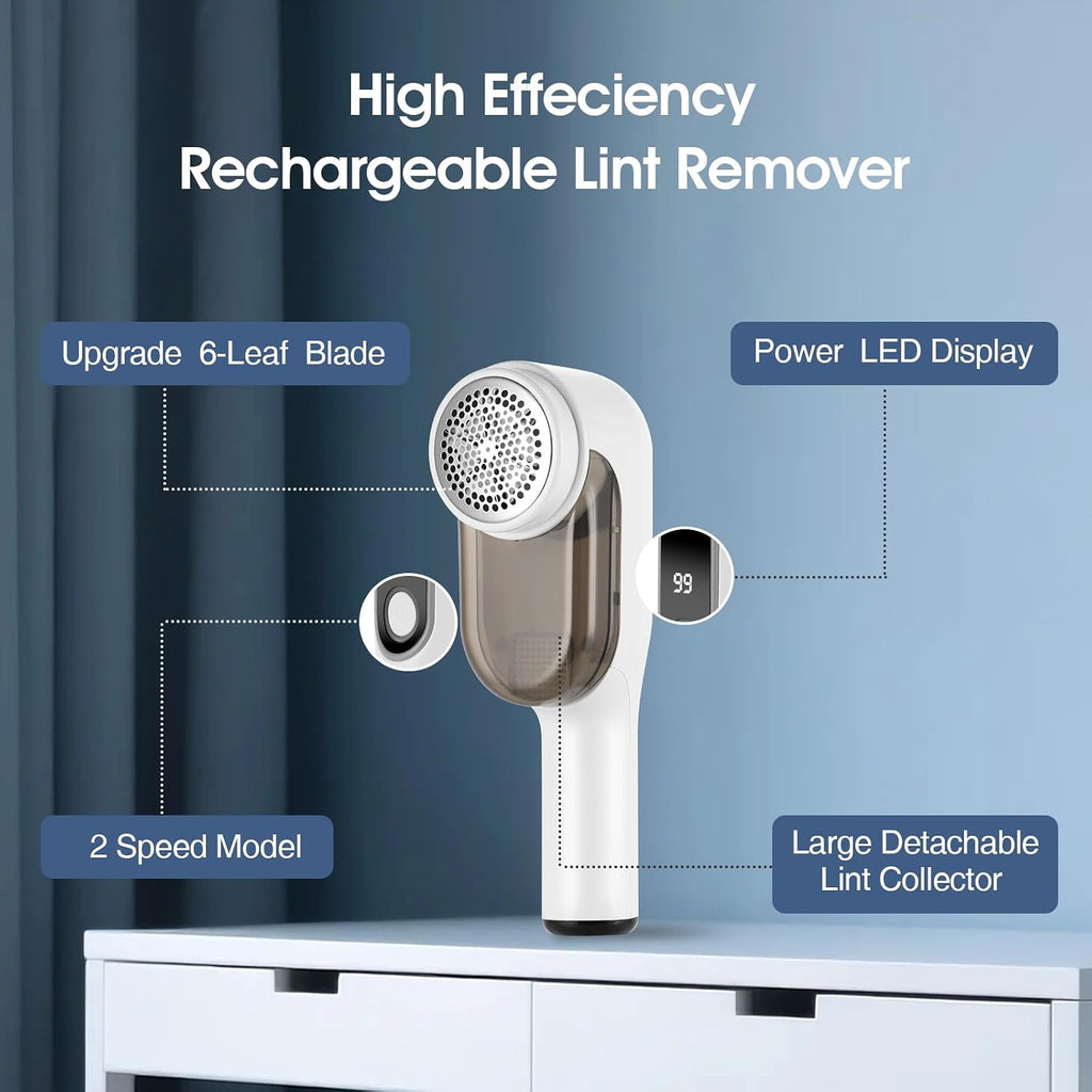 Electric Fabric Shaver Defuzzer - Rechargeable Lint Remover with LED Display, 2-Speed Sweater Pill Remover for Clothes Couch Blanket