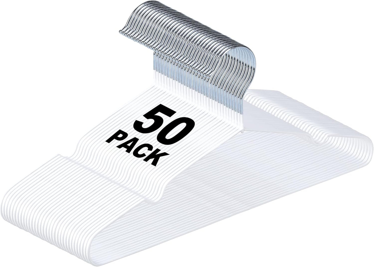 Quality Non-Slip Metal Hangers 50 Pack - Slim Space Saving for Closet