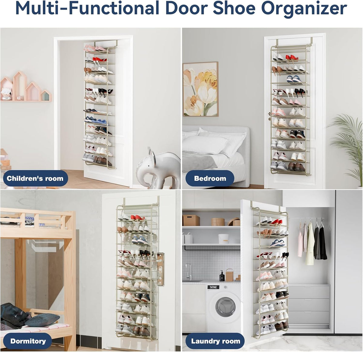 Whitmor 36 Pair Over The Door Shoe Organizer, 12 Tier Hanging Shoe Organizer, Heavy Duty Metal & Mesh Shoe Holder, Hanging Shoe Rack for Closet Organizer & Storage, 74" L x 21.7" W x 7.5" H, Oat