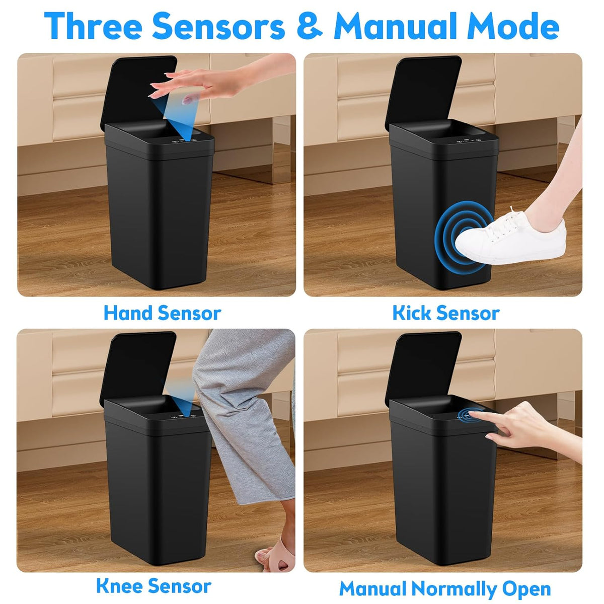 Bathroom Trash Can with Lid, KOEYLE 2 Pack 2.2 Gallon Automatic Touchless Garbage Can, Small Motion Sensor Smart Trash Can, Slim Waterproof Trash Bin for Bedroom, Bathroom, Office, Living Room (Black)