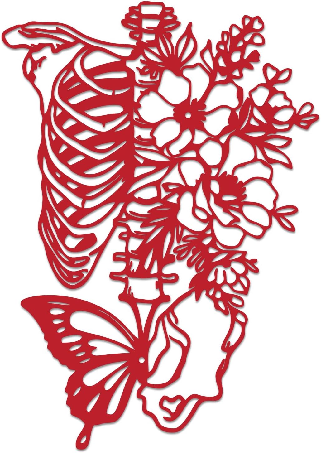 Rajukit Skull & Butterfly Wall Art, Gothic (Red)