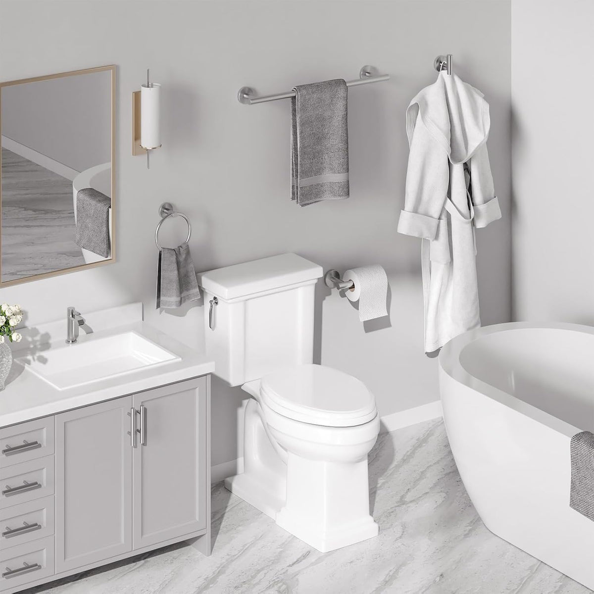 USHOWER 8PCS Brushed Nickel Bathroom Hardware Set, 18-Inch Towel Bar Set