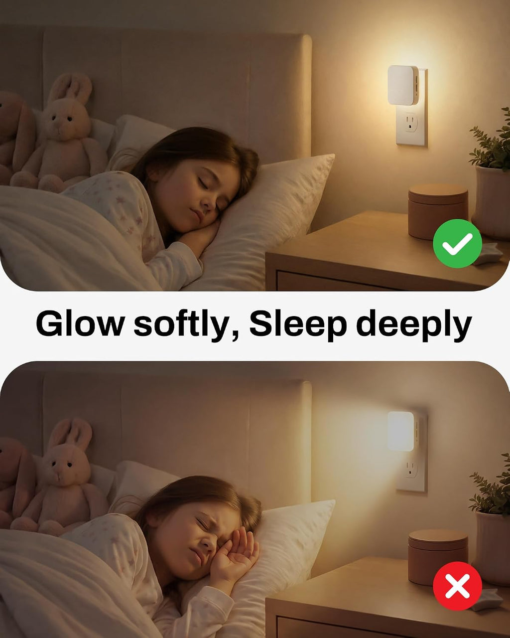 BN-LINK Backlit Motion Sensor Night Light Plug into Wall, 1-50 Lm Dimmable Night Light with Dusk to Dawn Sensor, Led Night Light Indoor, Warm White, for Bathroom, Hallway, Stair, Bedroom, 2 Pack