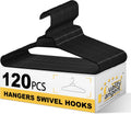 Quality Hangers Heavy Duty Black Plastic Hangers 120-Pack with Swivel Hook | 7mm Thick Non Slip Coat Hangers with Accessory Bar | Ideal Clothes Hangers Plastic for Everyday Use | 17 Inches 120, Black
