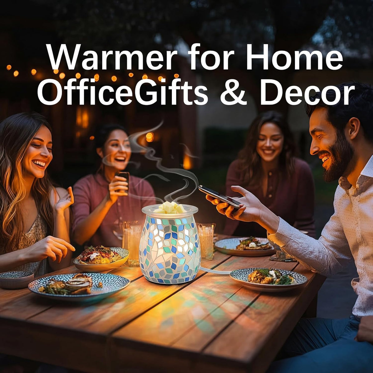 Electric Wax Warmer,Electric Wax Melt Warmer,Blue Green Gradient Mosaic Leaf Pattern for Home Office Gifts & Decor (Blue Green Gradient Mosaic)