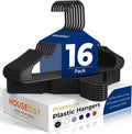 HOUSE DAY Black Plastic Hangers 16 Pack – Slim Space Saving Clothes Hangers