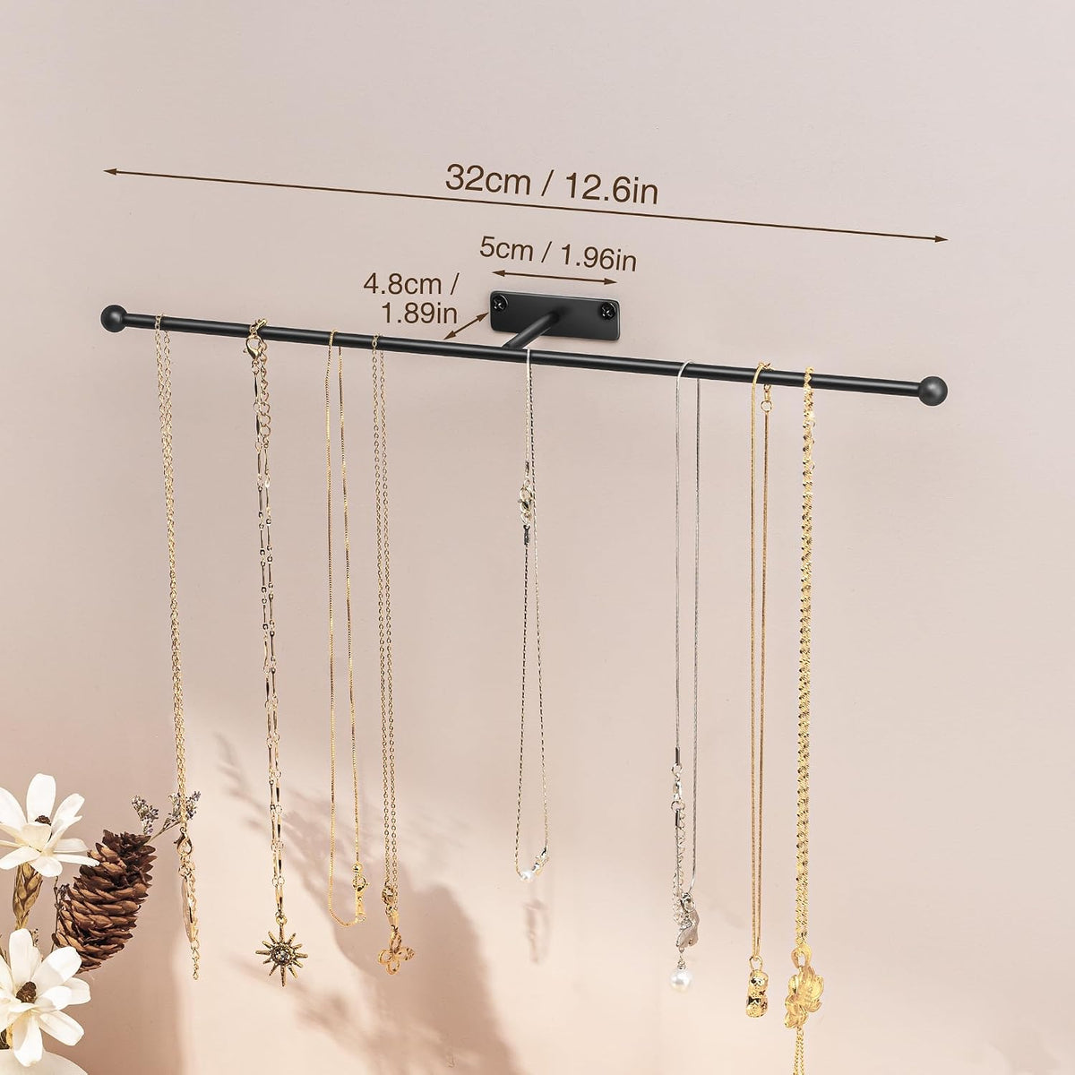 Wall Hanging Jewelry Organizer 12.6", Screw Included, Black 4-Pack