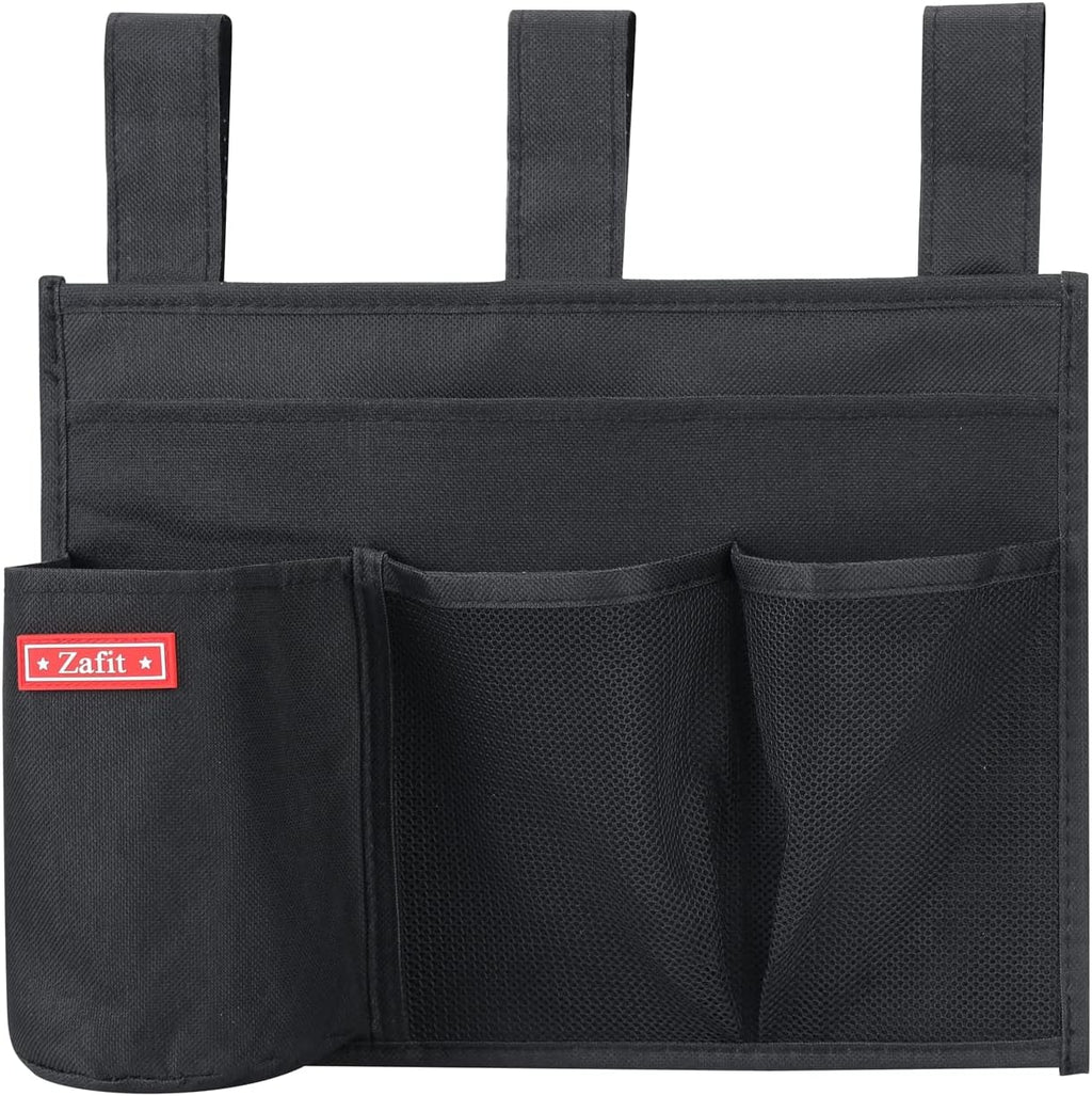 Zafit Hanging Bedside Caddy, Bedside Storage Organizer for Magazine, Phone, Remote control (4 Pockets-Black)