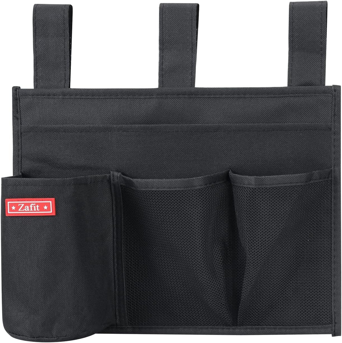 Zafit Hanging Bedside Caddy, Bedside Storage Organizer for Magazine, Phone, Remote control (4 Pockets-Black)