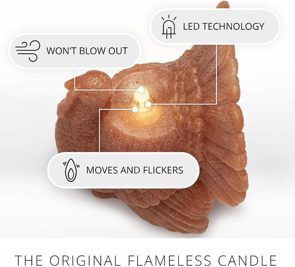 Luminara Flameless Fall Harvest Decor - Turkey Figural LED Candle Natural Color, Adobe, 5.3" x 7.5" Real Wax Moving Flame Battery Operated w/Timer