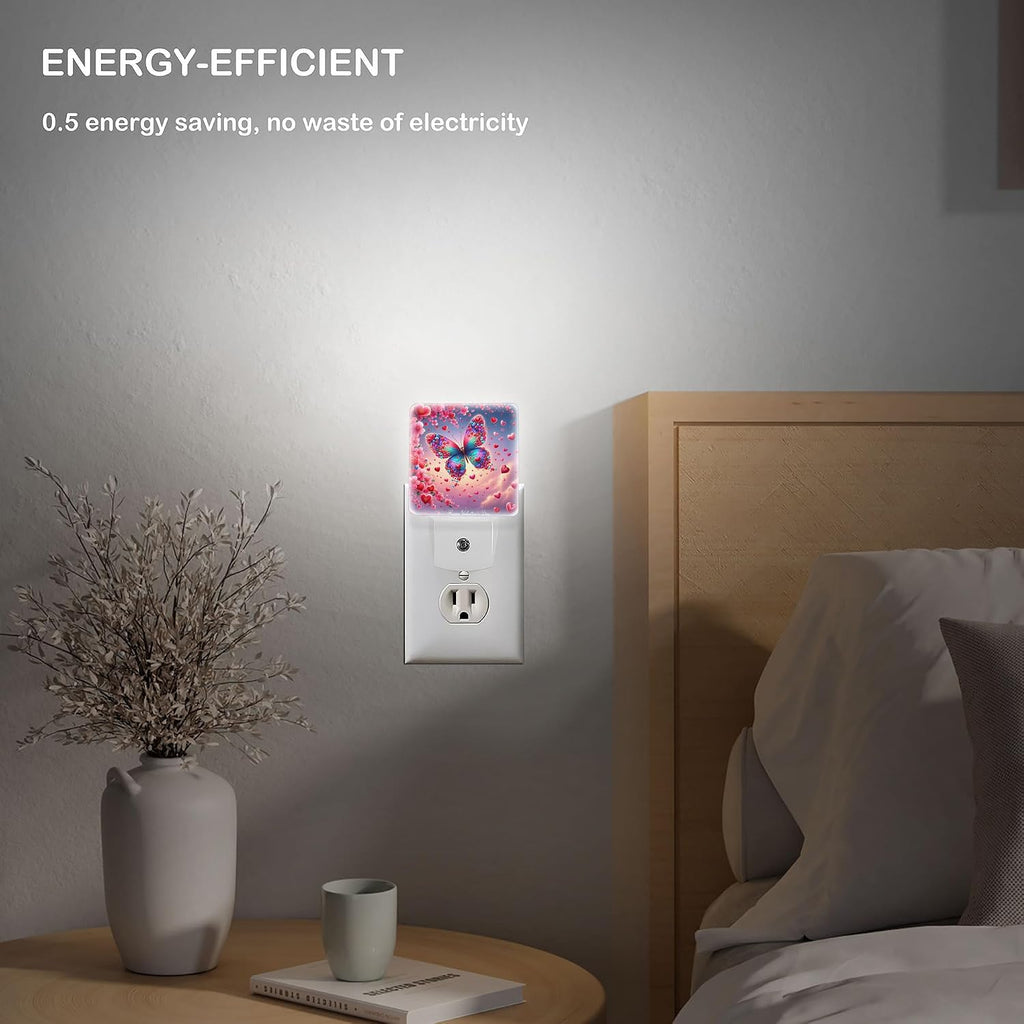LED Night Light Lamp with Smart Sensor Dusk to Dawn Sensor,Cute Butterfly Happy Valentine's Day Red Hearts Night Light Daylight White,0.5W Plug-into Wall for Adults,Bedroom,Bathroom,Hallway