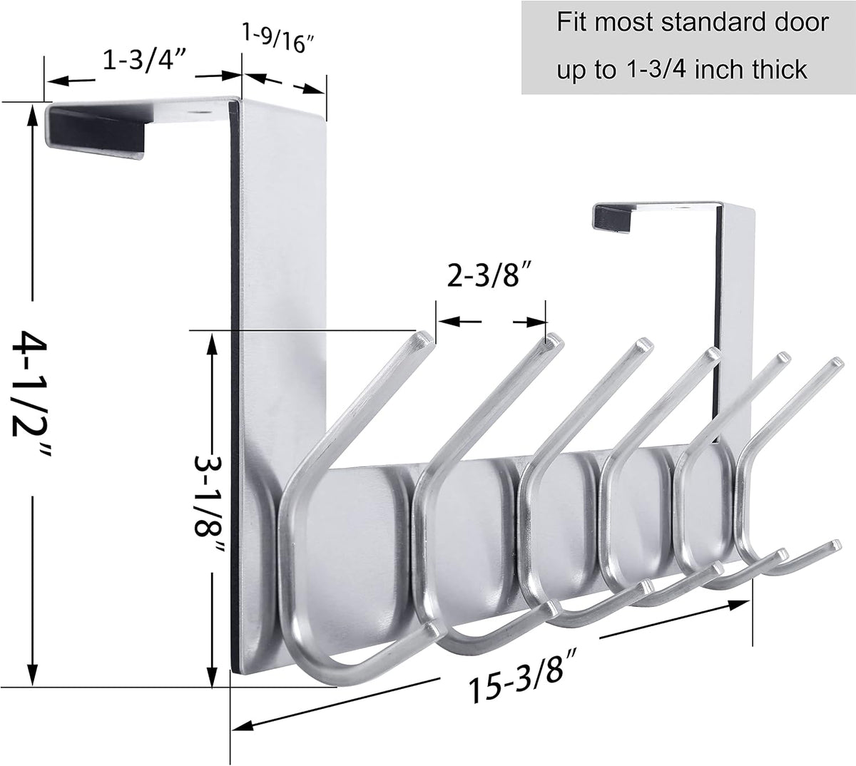 WEBI Over The Door Hook Door Hanger:Over The Door Towel Rack with 6 Hooks for Hanging Coats,Door Coat Hanger Towel Hanger Over Door Coat Rack for Towels,Clothes,Back of Bathroom,Silver