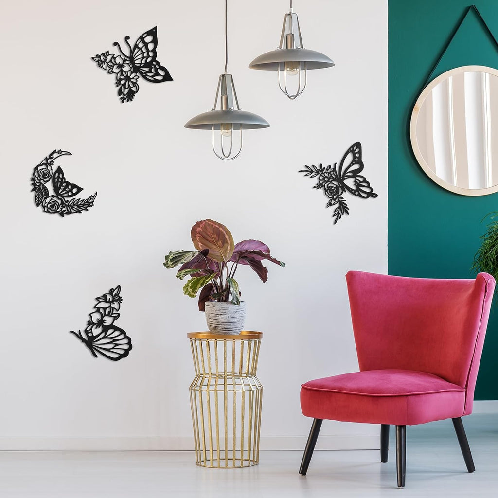 LOYIM 4 Pcs Butterfly Wall Decor Metal Butterfly Wall Art,Graceful,Black