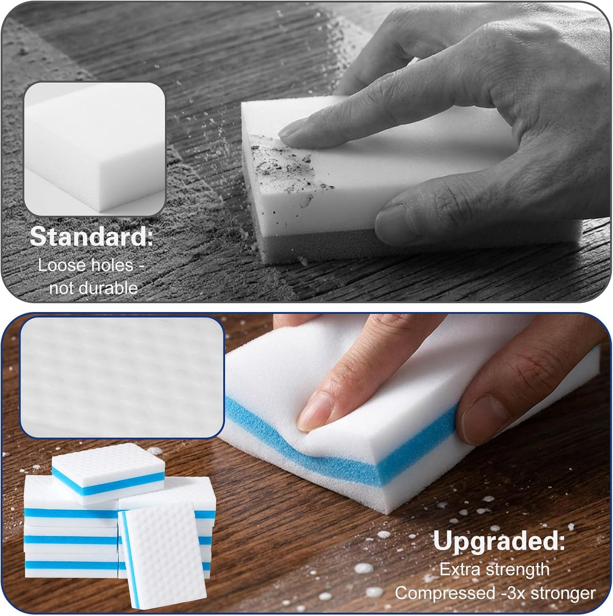 50 Pcs Eraser Sponges Bulk, Extra Thick 3-Layer Magic Sponge Eraser Bulk, Premium Cleaning Sponge Erasers for Kitchen Bathroom Boat, Multi-Surface Scrubber Pads for Scuff Marks & Grime