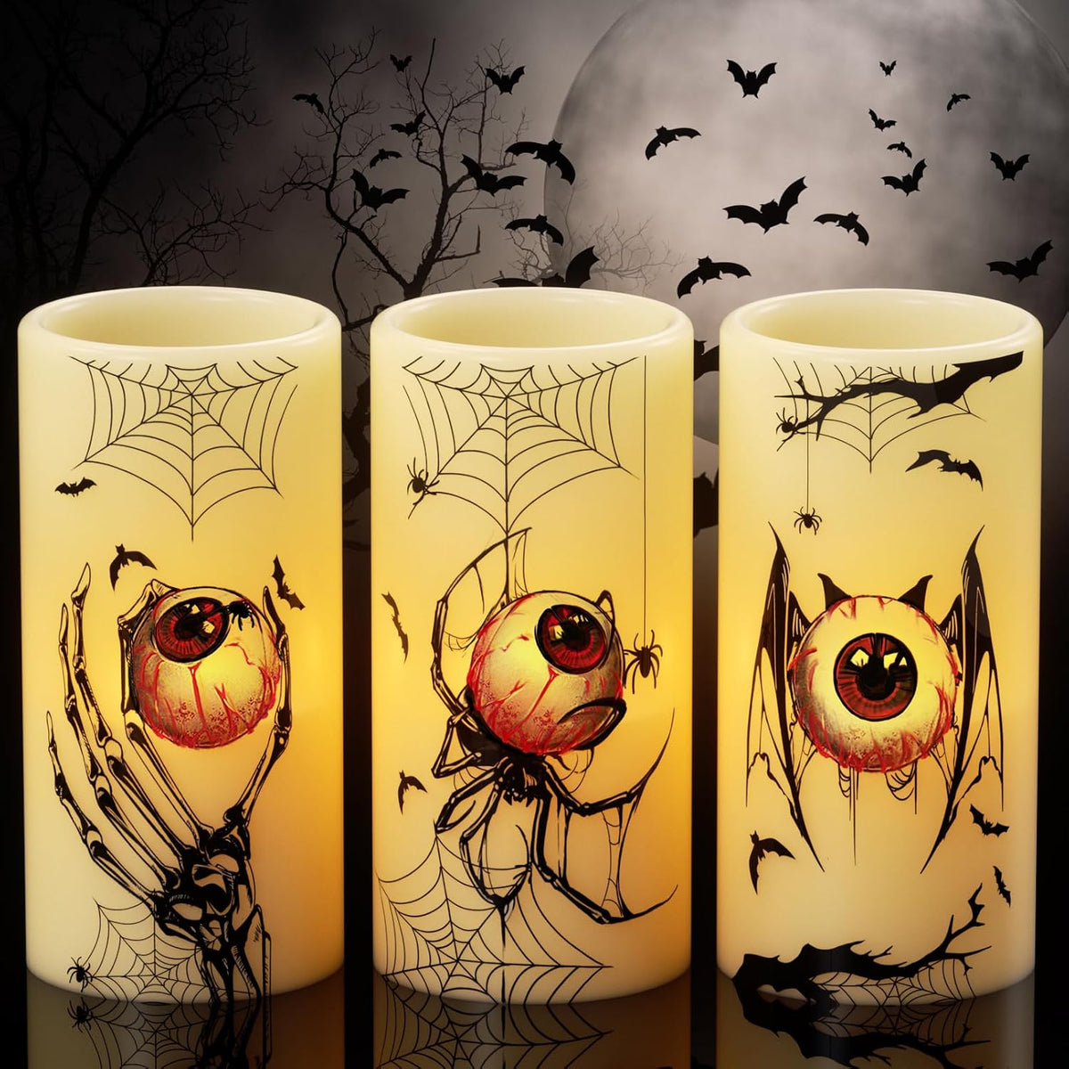 Spooky Halloween Flameless Candles Battery Operated with 6H Timer