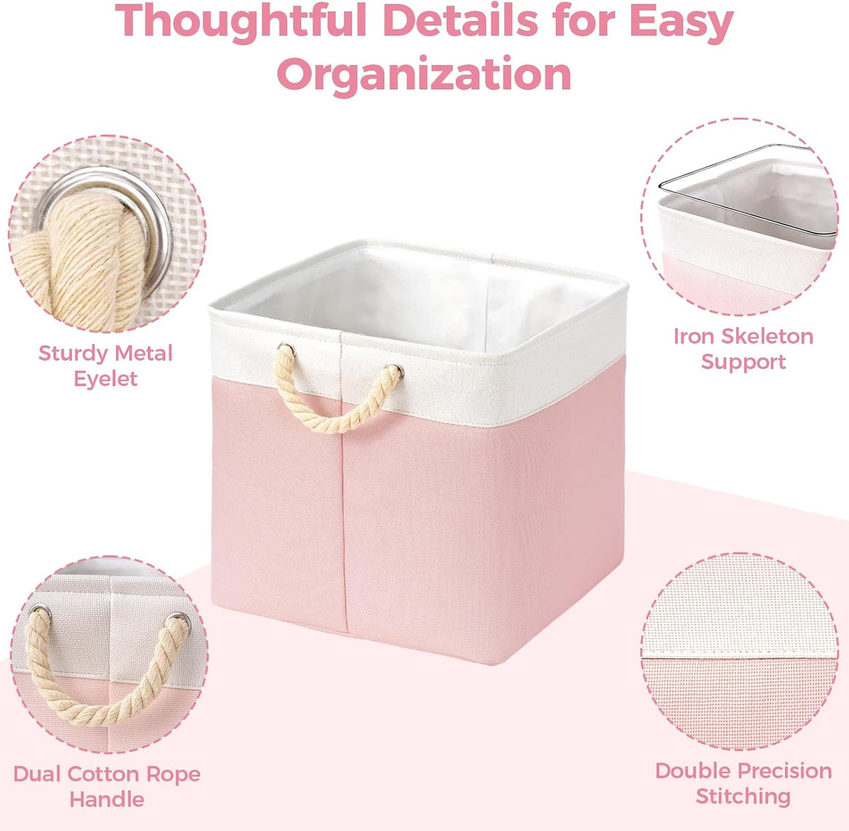 Livole 11x11 Cube Storage Bins Fabric Storage Bins with Rope Handles