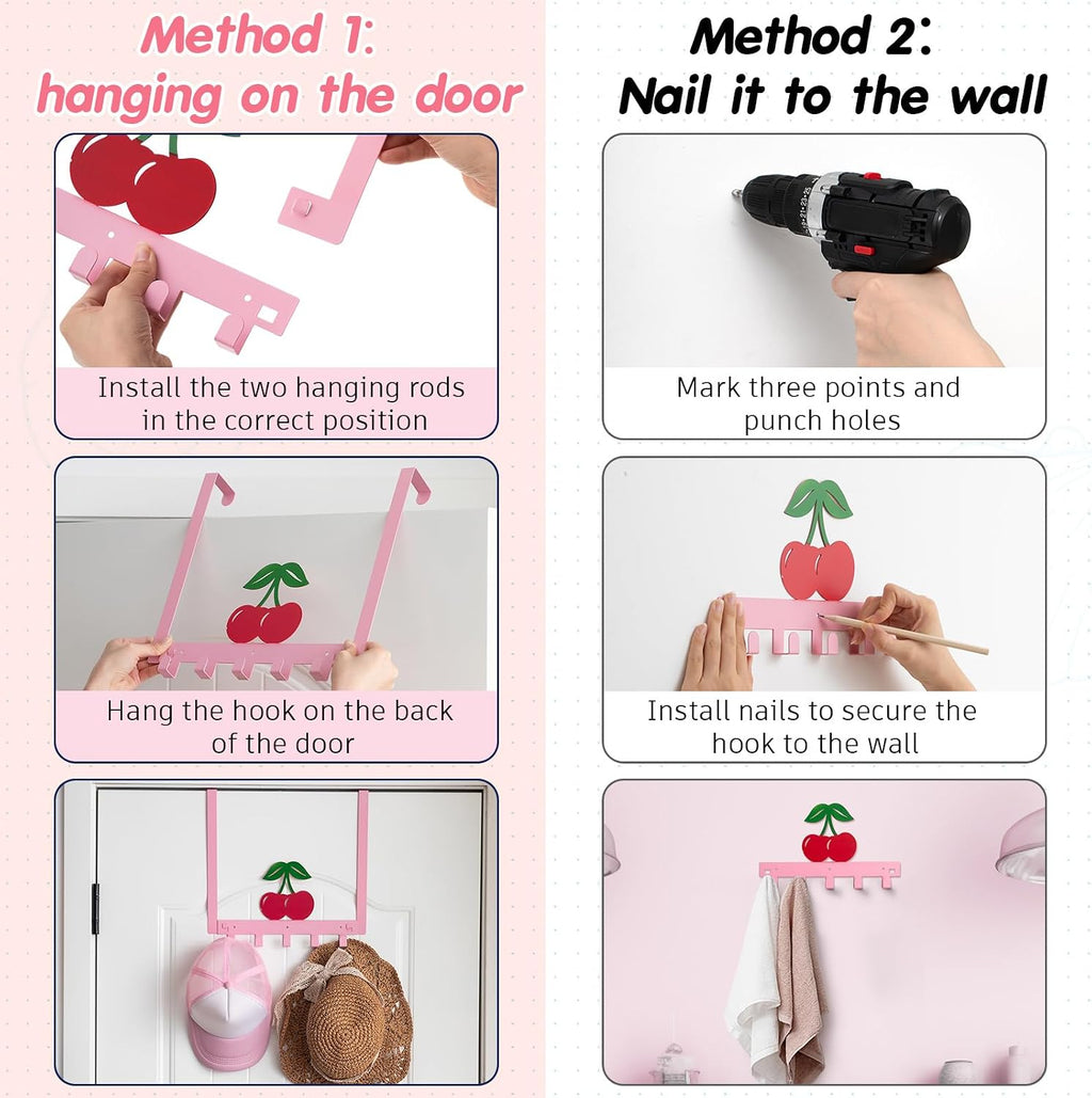 Reallnaive Cherry Bathroom Decor Over The Door Hooks Pink Cute Door Hanger