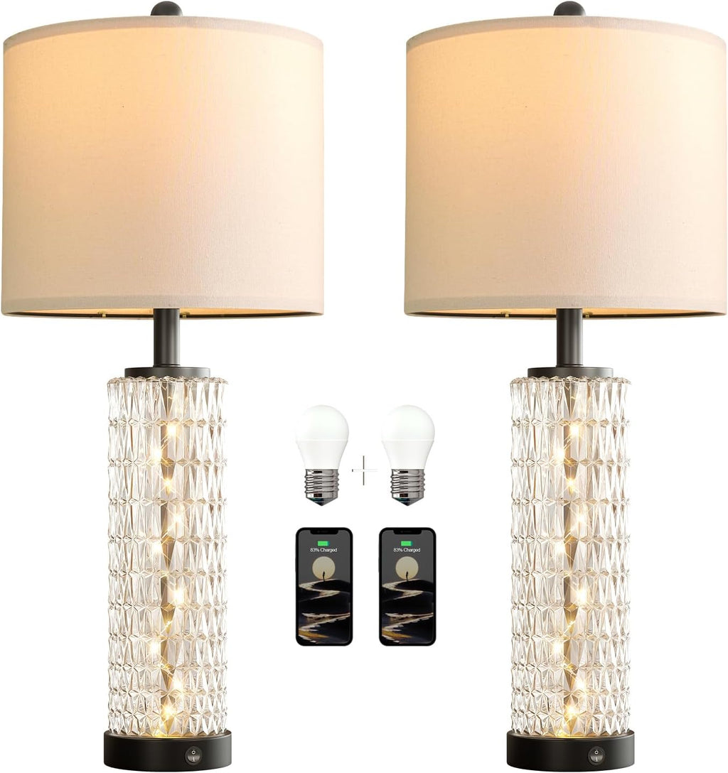 Oneach 27.75" Black Table Lamps Set of 2 with Nightlight for Living Room